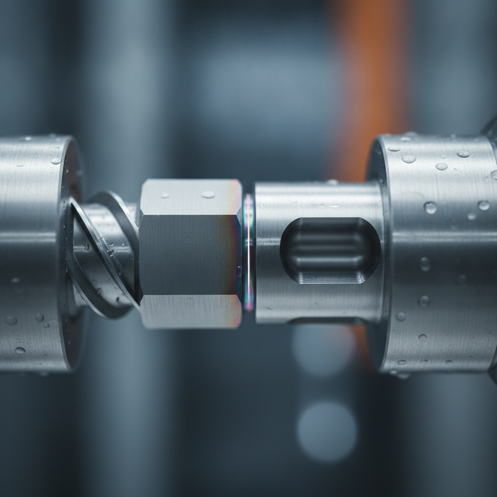 Two precision-machined metal parts meeting at one exact interlocking seam — the contract at the seam that lets pieces decompose without silently disagreeing.
