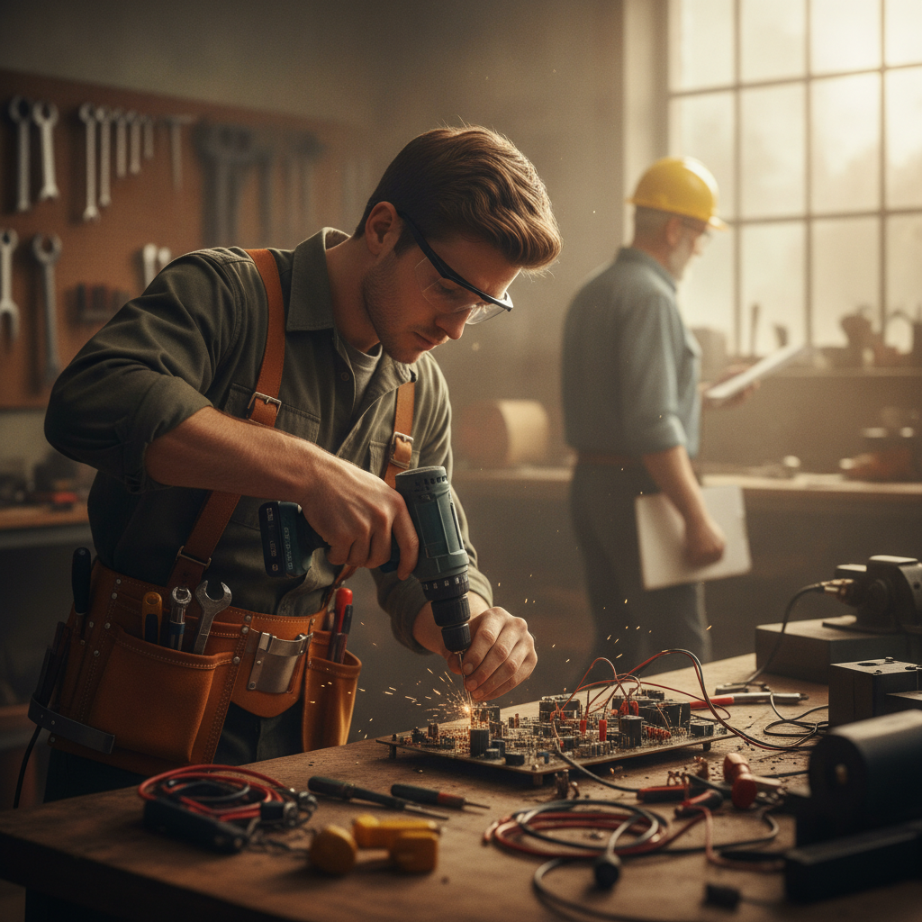 A capable junior contractor working autonomously at a workbench while the foreman walks away — you can hand an agent a task and step back for ten minutes.